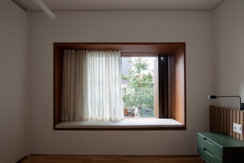 Wooden seat in a window