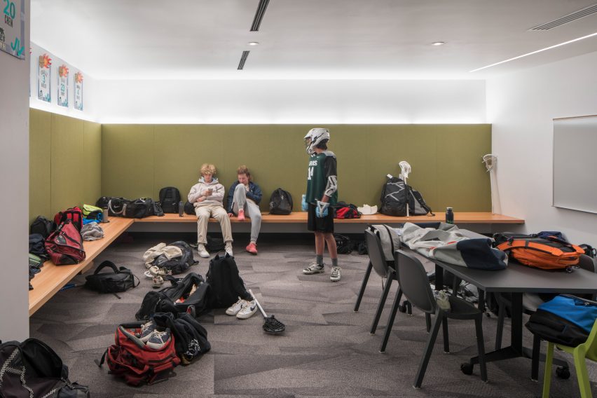 Locker room at the Oregon Episcopal School Athletic Center by Hacker Architects