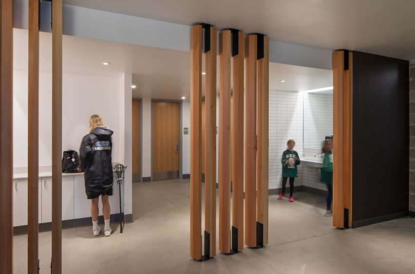Changing rooms at the Oregon Episcopal School Athletic Center by Hacker Architects