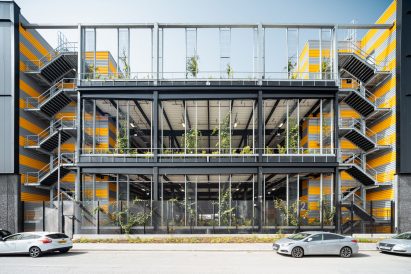 Green walls on a multi-storey industrial building by Haworth Tompkins