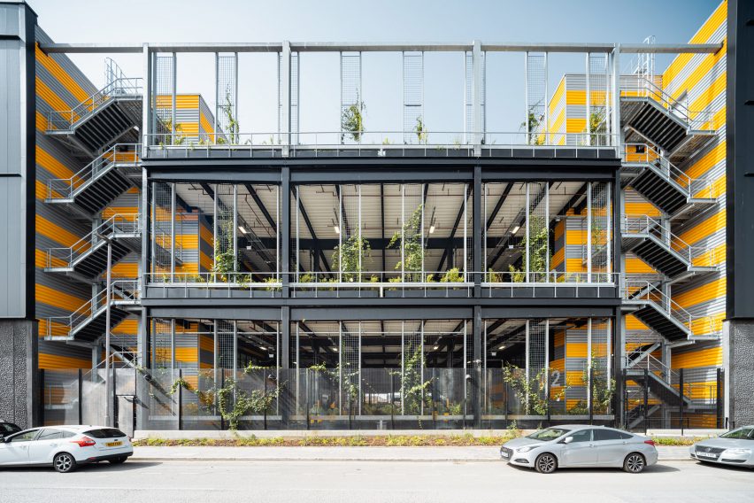 Green walls on a multi-storey industrial building by Haworth Tompkins