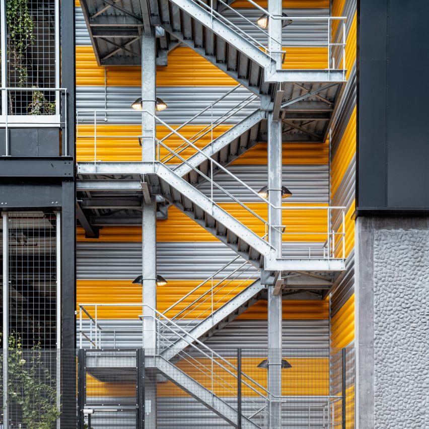 External staircase at Industria multi-storey industrial building by Haworth Tompkins