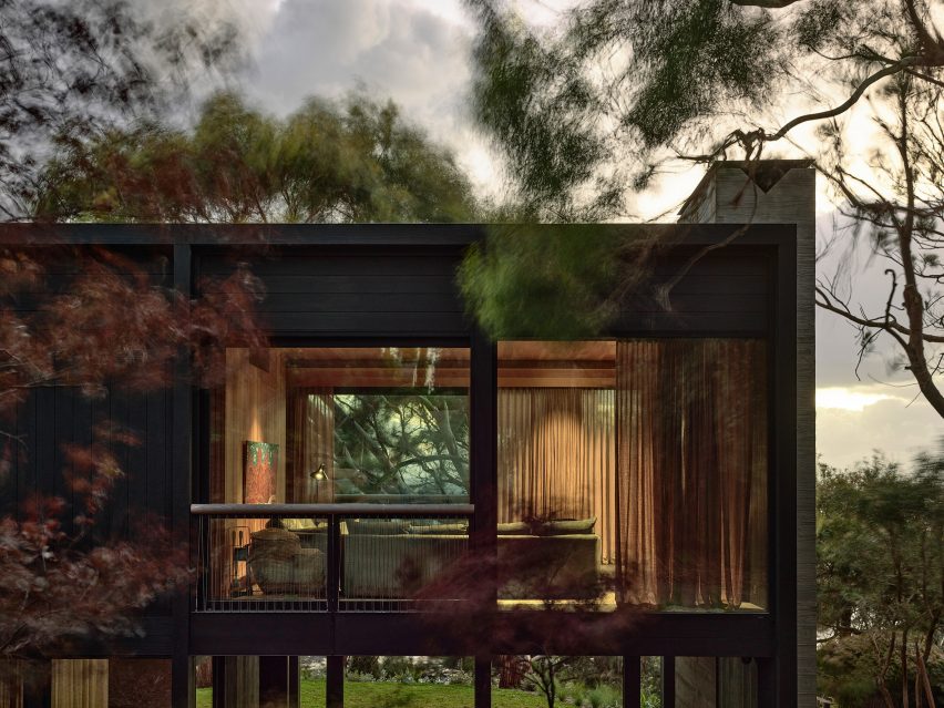 Charred timber exterior of Somers House raised on columns by Kennedy Nolan
