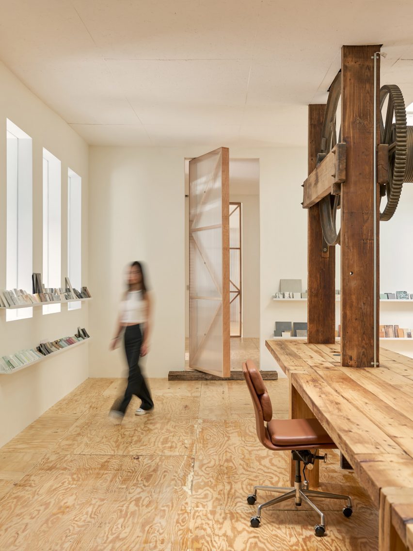 Interior of a design studio featuring wooden flooring