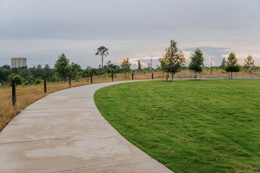 A curving pathway up a hill