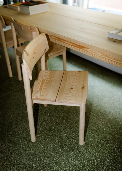 Minus Chair and Table with natural wood finish at exhibition in Oslo for Designers' Saturday