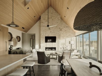 Neutral-hued living room of Noir Peaks