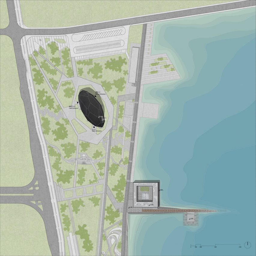 Site plan of the Space Crystals museum by Open Architecture