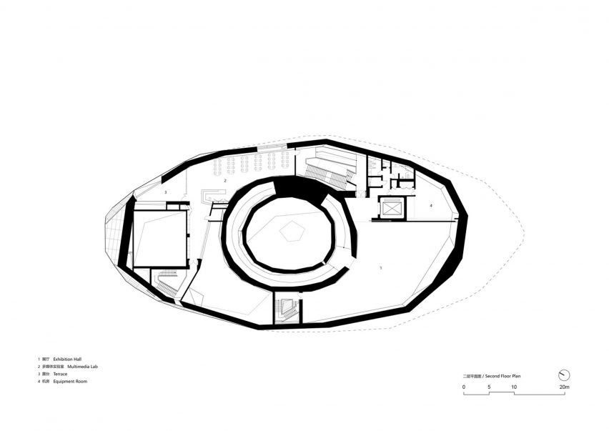 Second floor plan of the Space Crystals museum by Open Architecture