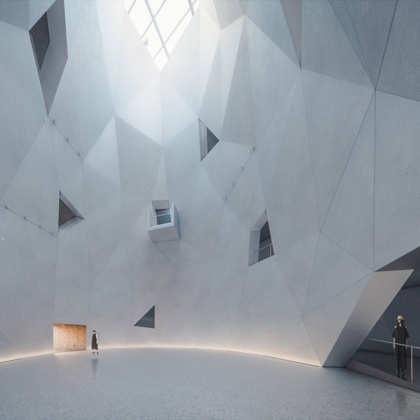 Interior atrium at the Space Crystals museum by Open Architecture