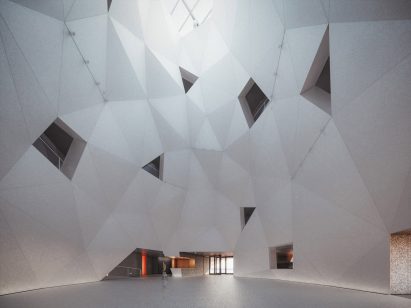 Tall atrium space in the Space Museum by Open Architecture
