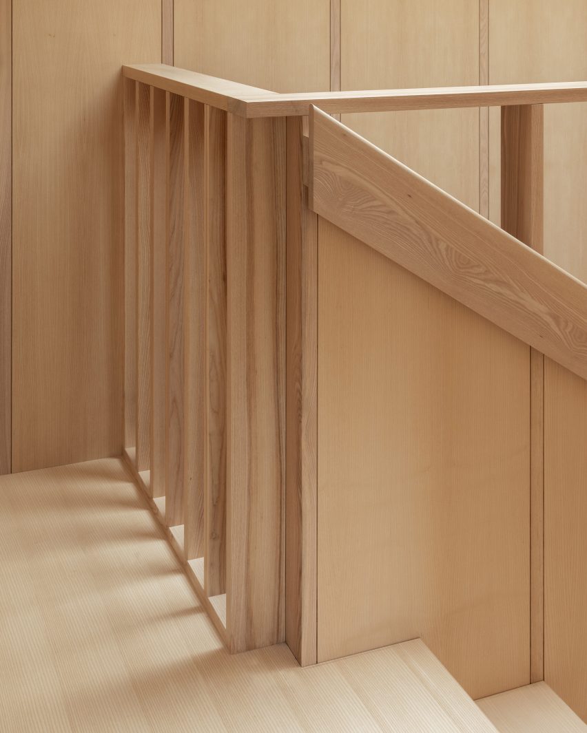 Wooden staircase and bannister