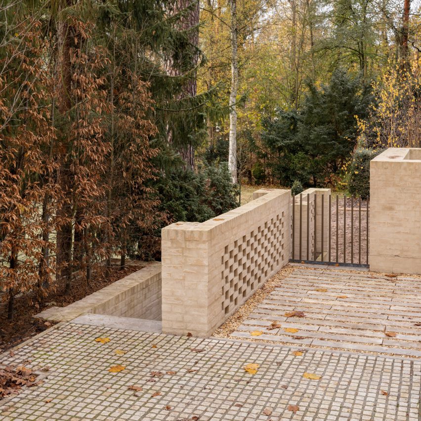 Brick outdoor patio in a wooded area