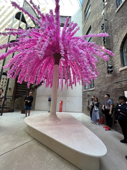 Pink bamboo tree by Hayatsu Architects at LDF 2023 at the V&A