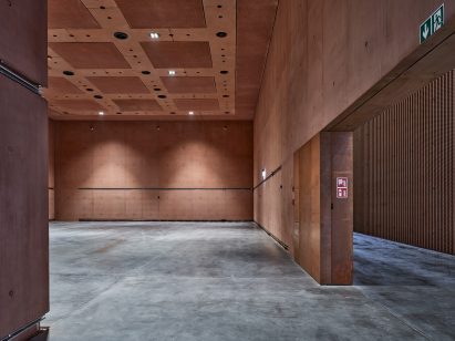 Pink-concrete museum interior