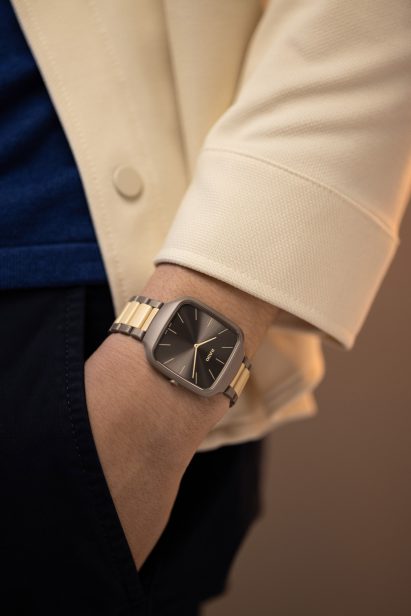 Beige watch informed by Le Corbusier