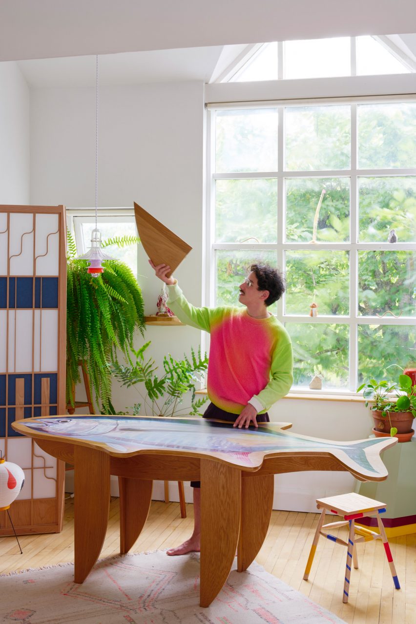 Rio Kobayashi at home with works from his exhibition