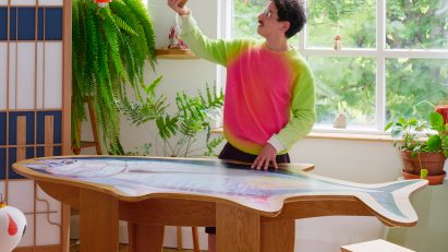 Rio Kobayashi at home with works from his exhibition