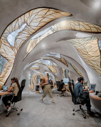 Office with organic windows lined with a translucenct skin