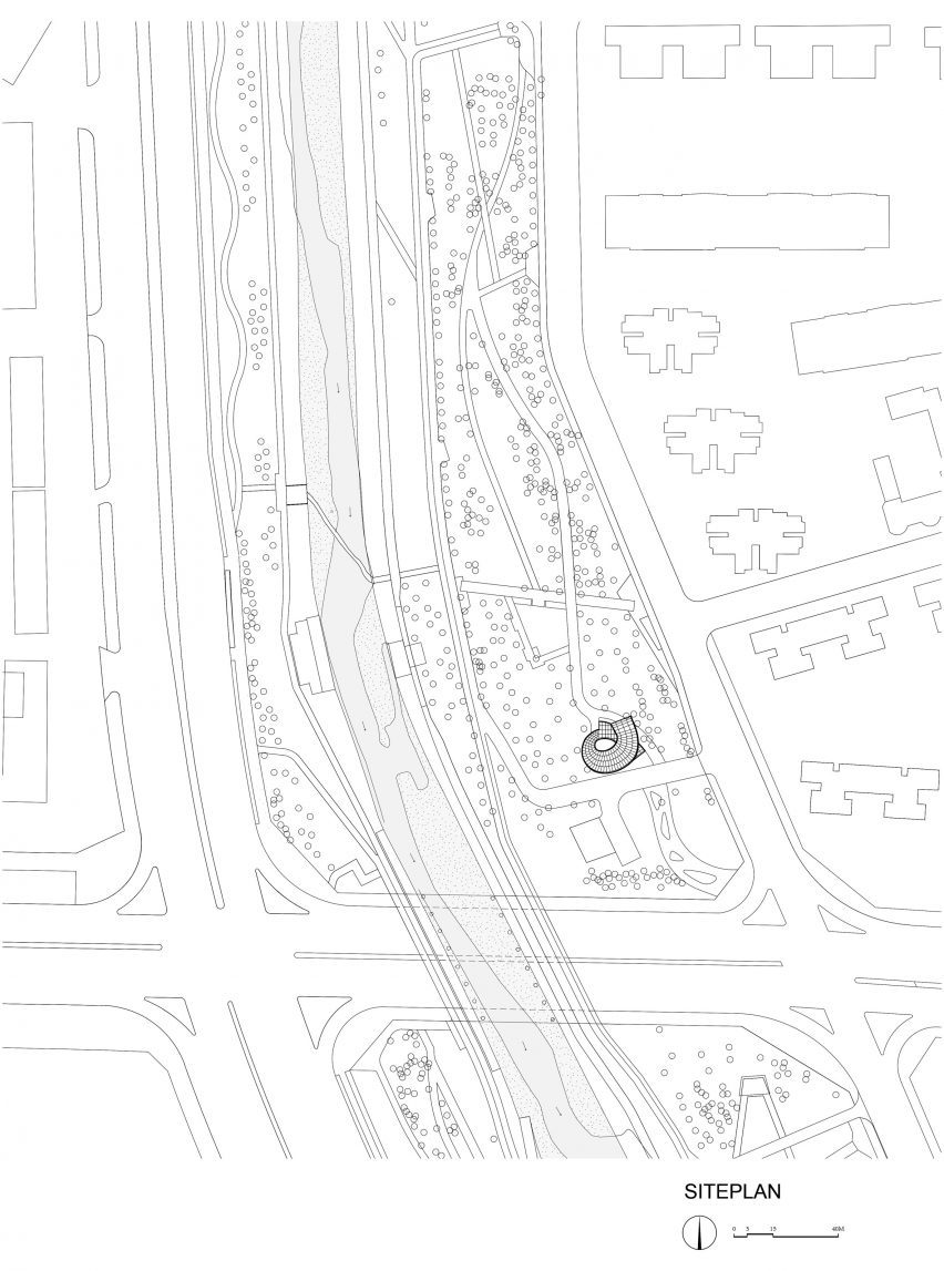 Site plan of Serpentine Bookhouse by Atelier Xi