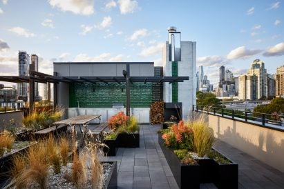 Rooftop seating area at the Ferrars & York apartment building