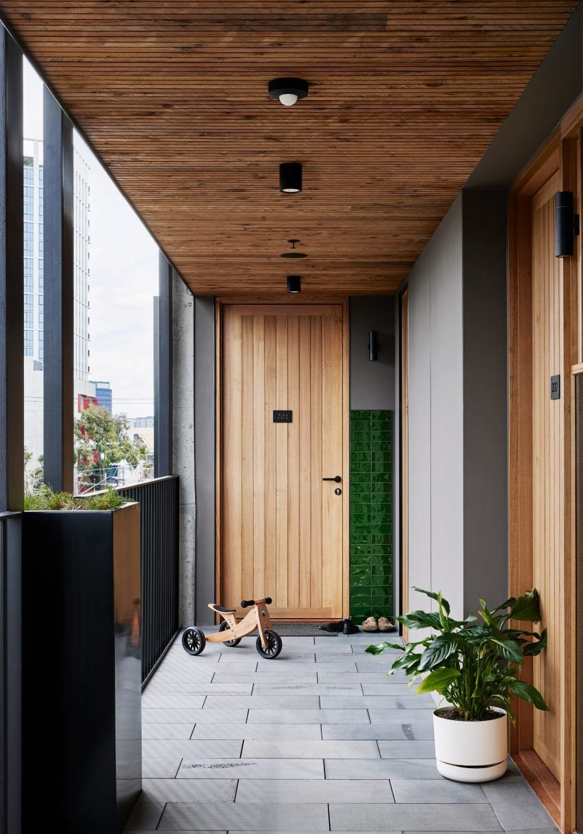wood apartment doorway at Ferrars and York