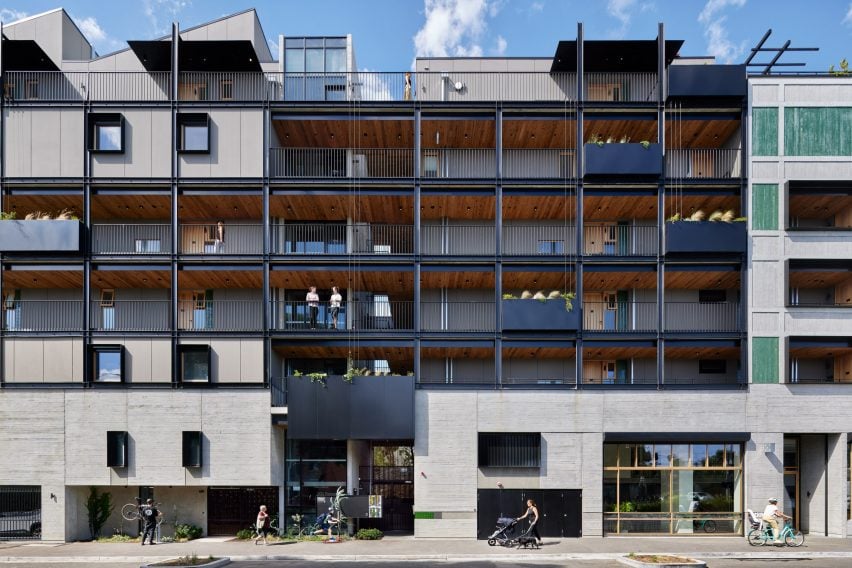 Concrete and steel facade of the Ferrars & York apartment building by Hip V Hype and Six Degrees Architects