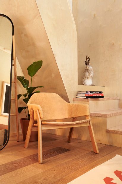 Vintage chair in A-frame wooden cabin
