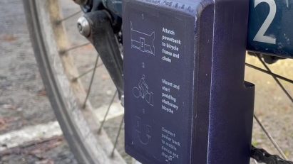 MyPowerbank by Luke Talbot attached to the frame of a Santander bike
