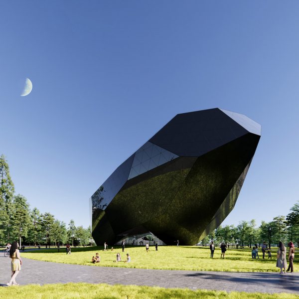 Faceted black Space Crystal museum by Open Architecture