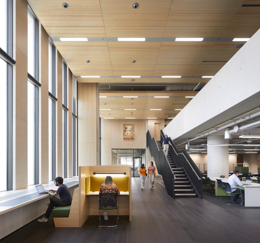 Timber-clad library space at UCL East Marshgate