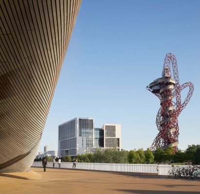 UCL East Marshgate concrete academic building at Queen Elizabeth Olympic Park