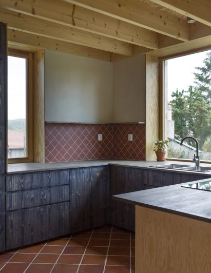 Kitchen with dark cabinets