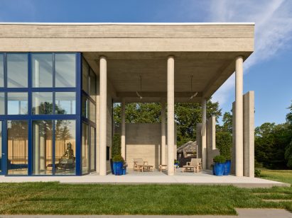Outdoor fireplace with covered seating