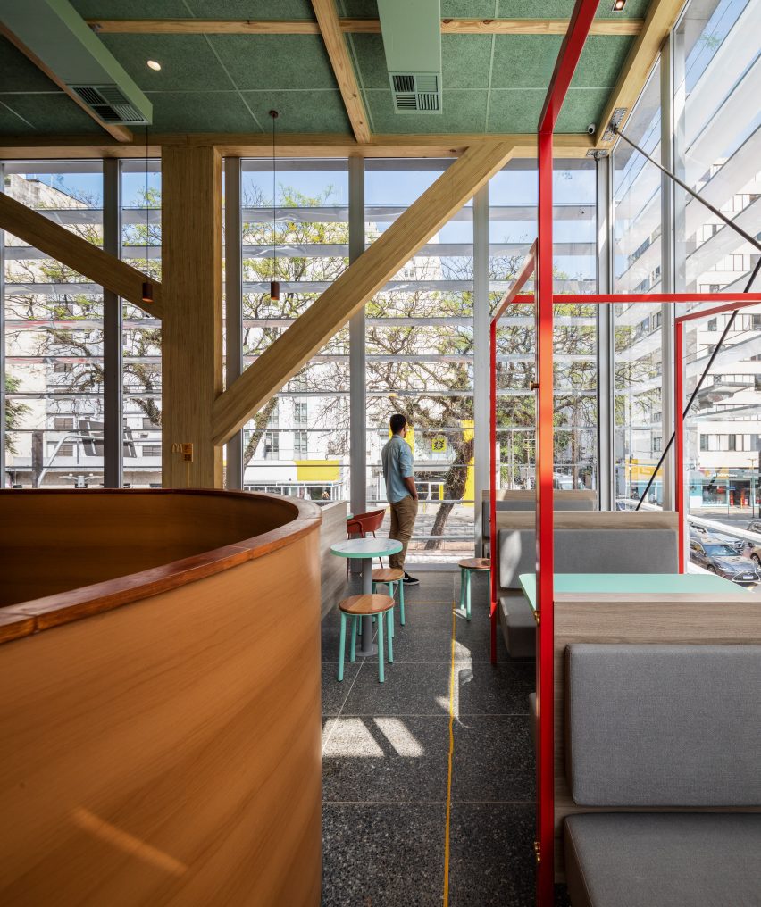 Interior of the mass timber McDonald's in Sao Paulo by Superliamo