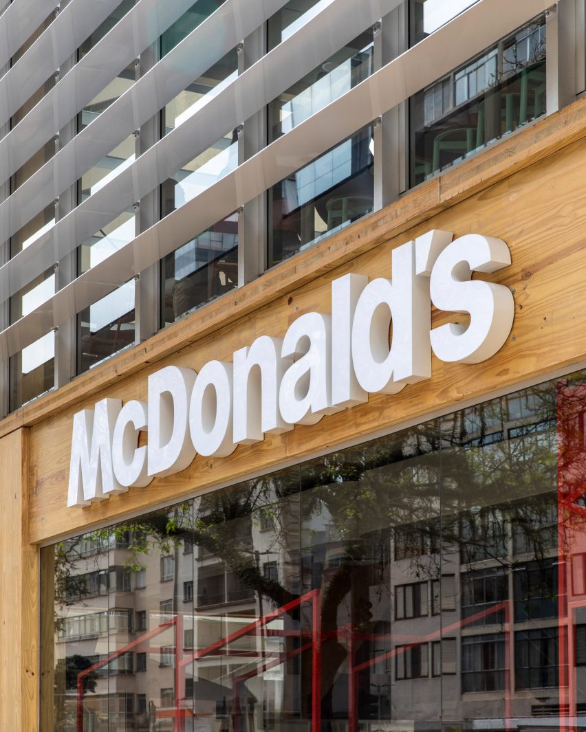 Glass facade and signage at the Sao Paulo McDonald's by Superlimao