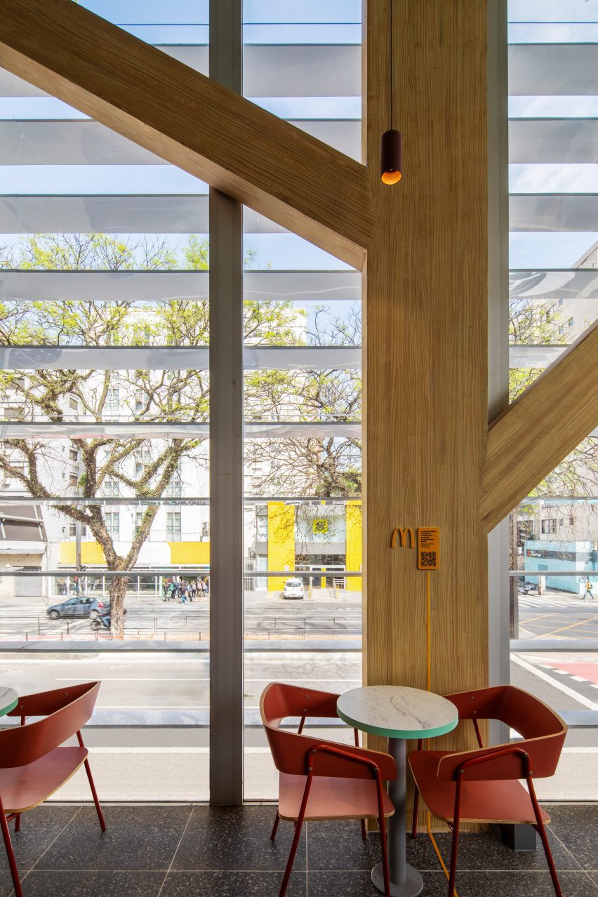 Interior of the mass timber McDonald's in Sao Paulo by Superliamo