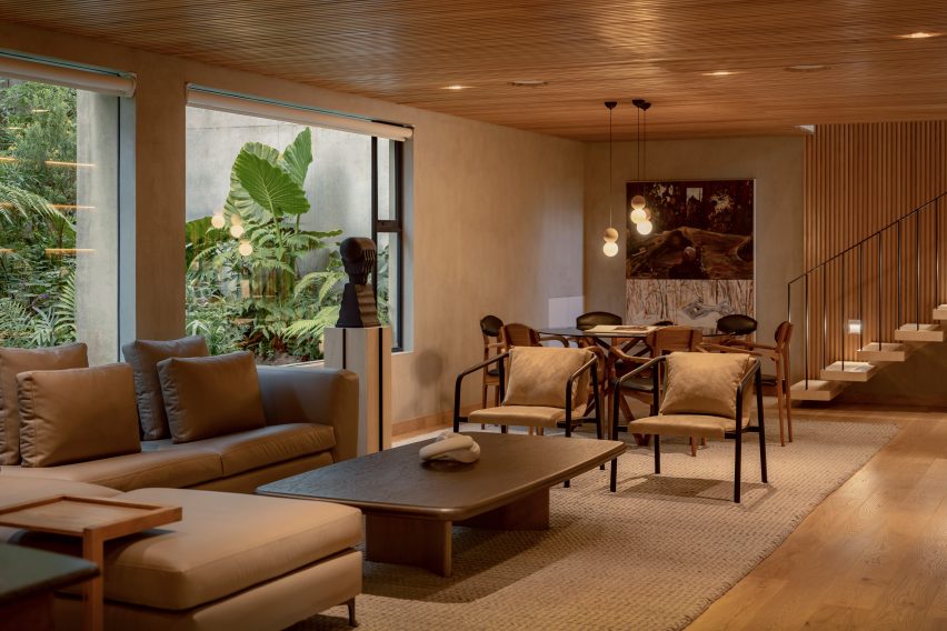 Living room interior with warm tones
