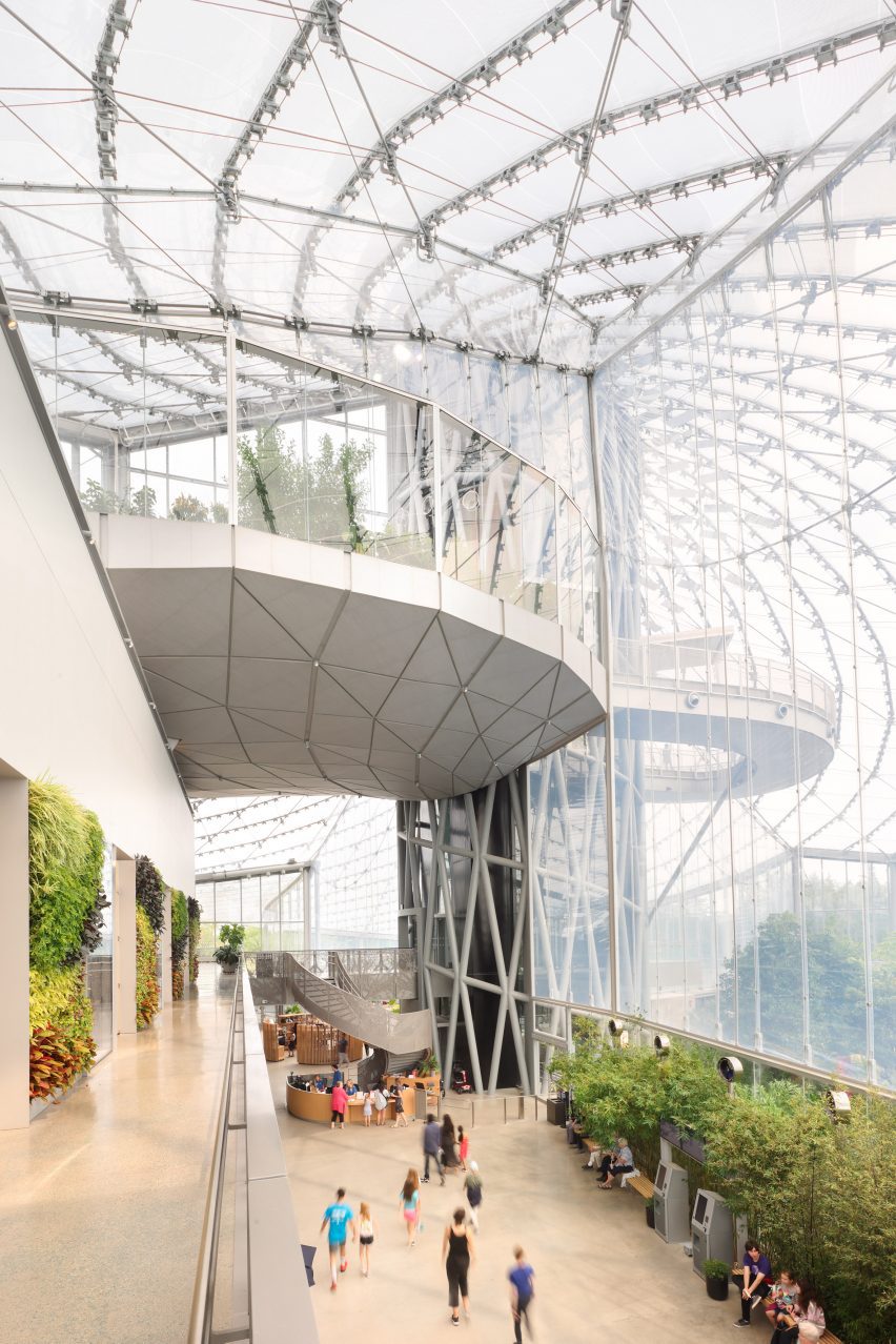 An elevated platform in a large greenhouse