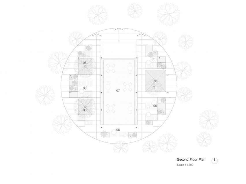 Second floor plan of Pomelo Amphawa Cafe by Looklen Architects