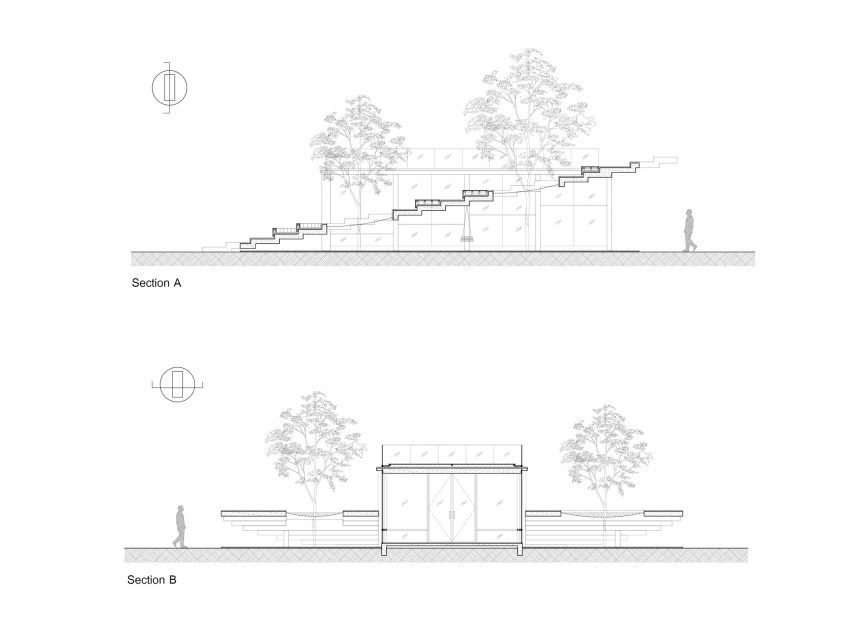 Sections of Pomelo Amphawa Cafe by Looklen Architects