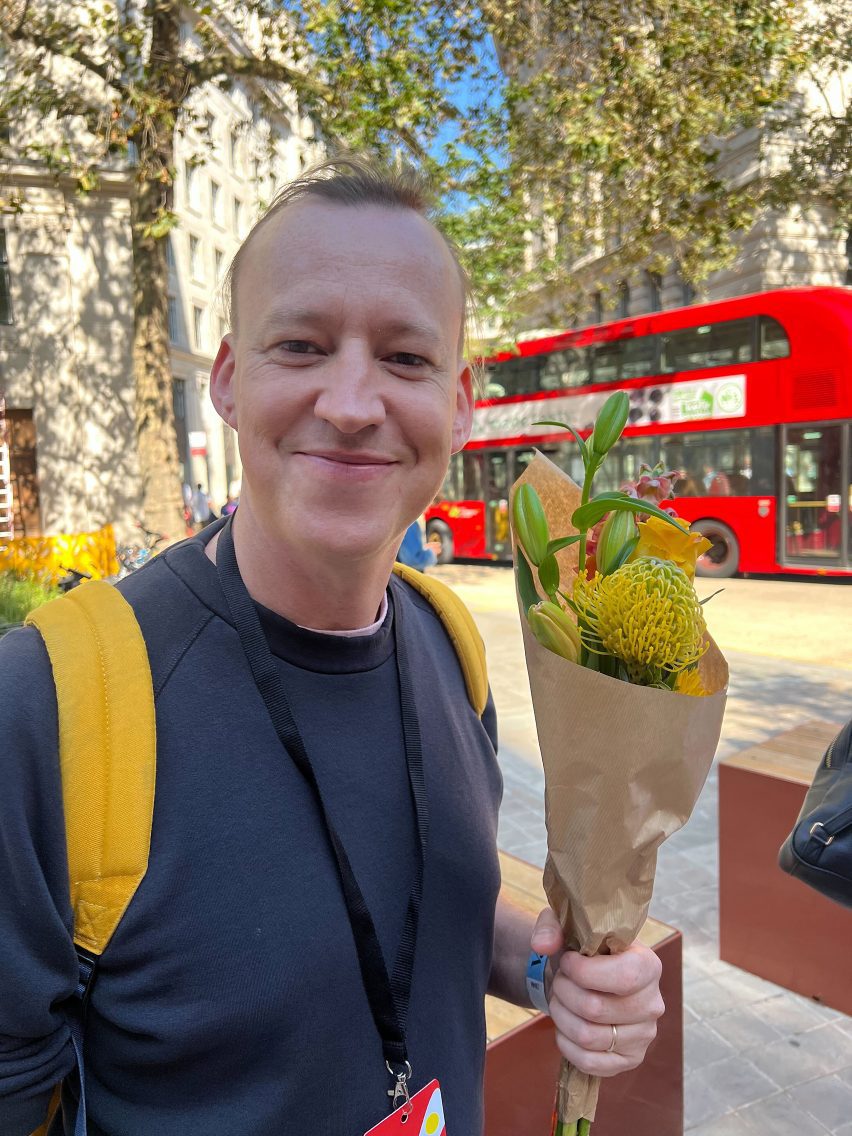 Tom ravenscroft with hermes flowers