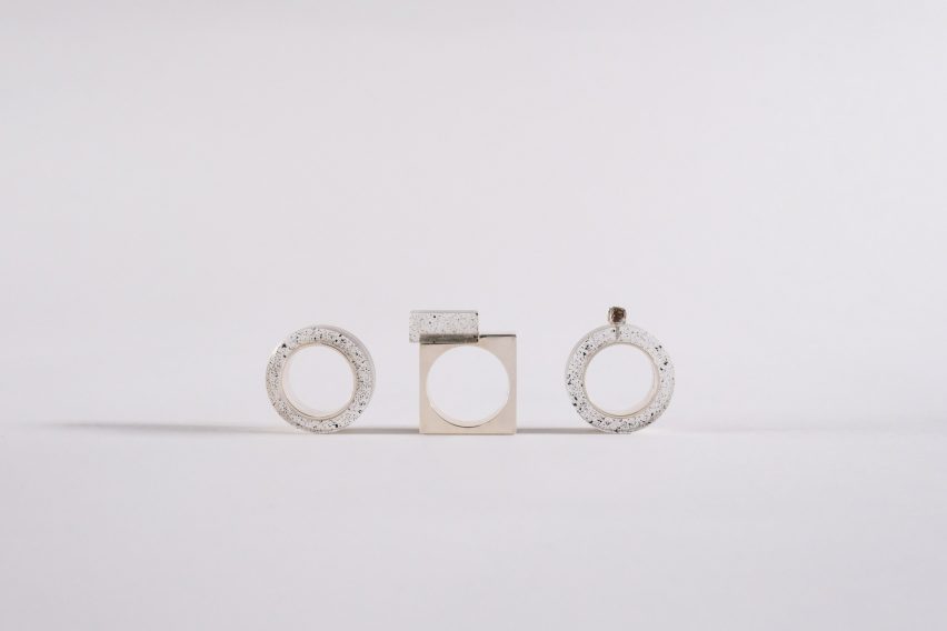 Photo of three resin and silver rings by Qiang Li