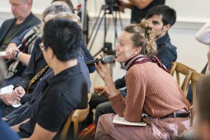 Audience member asking a question during the Bentley Lighthouse talk