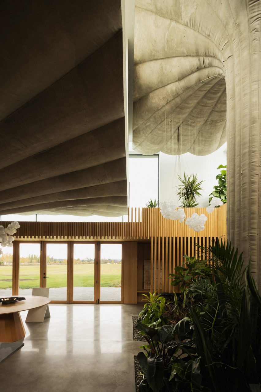 A house with concrete pillars