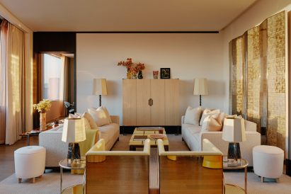 Hotel interior featuring gold and beige colours