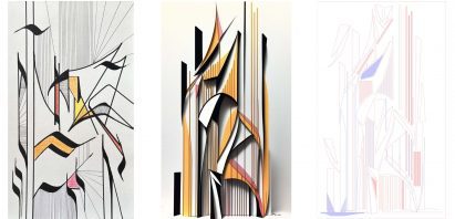 Three graphical images on a white background