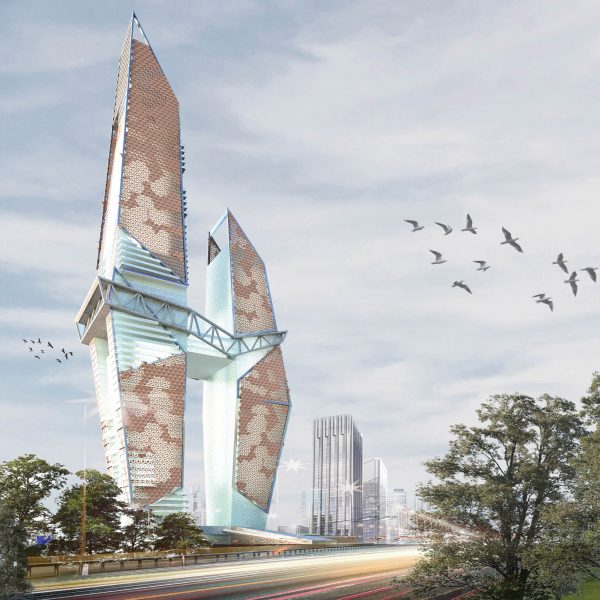 Visualisation showing skyscraper