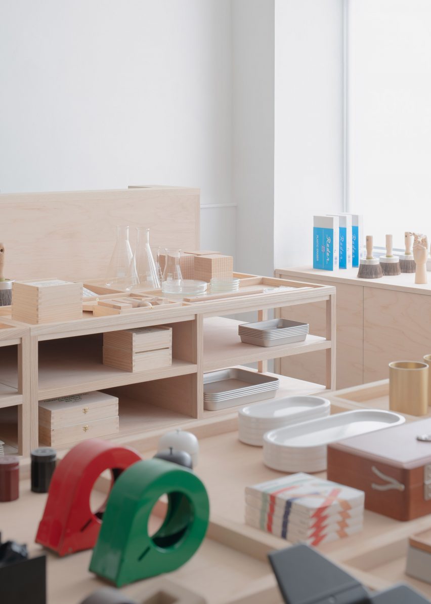 Close-up of plywood shelves