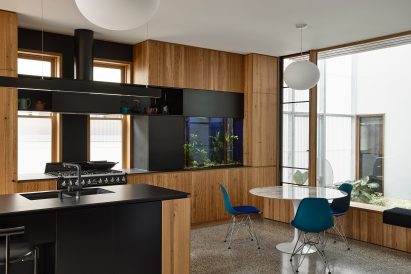 Fish tank built into kitchen of Fitzroy house